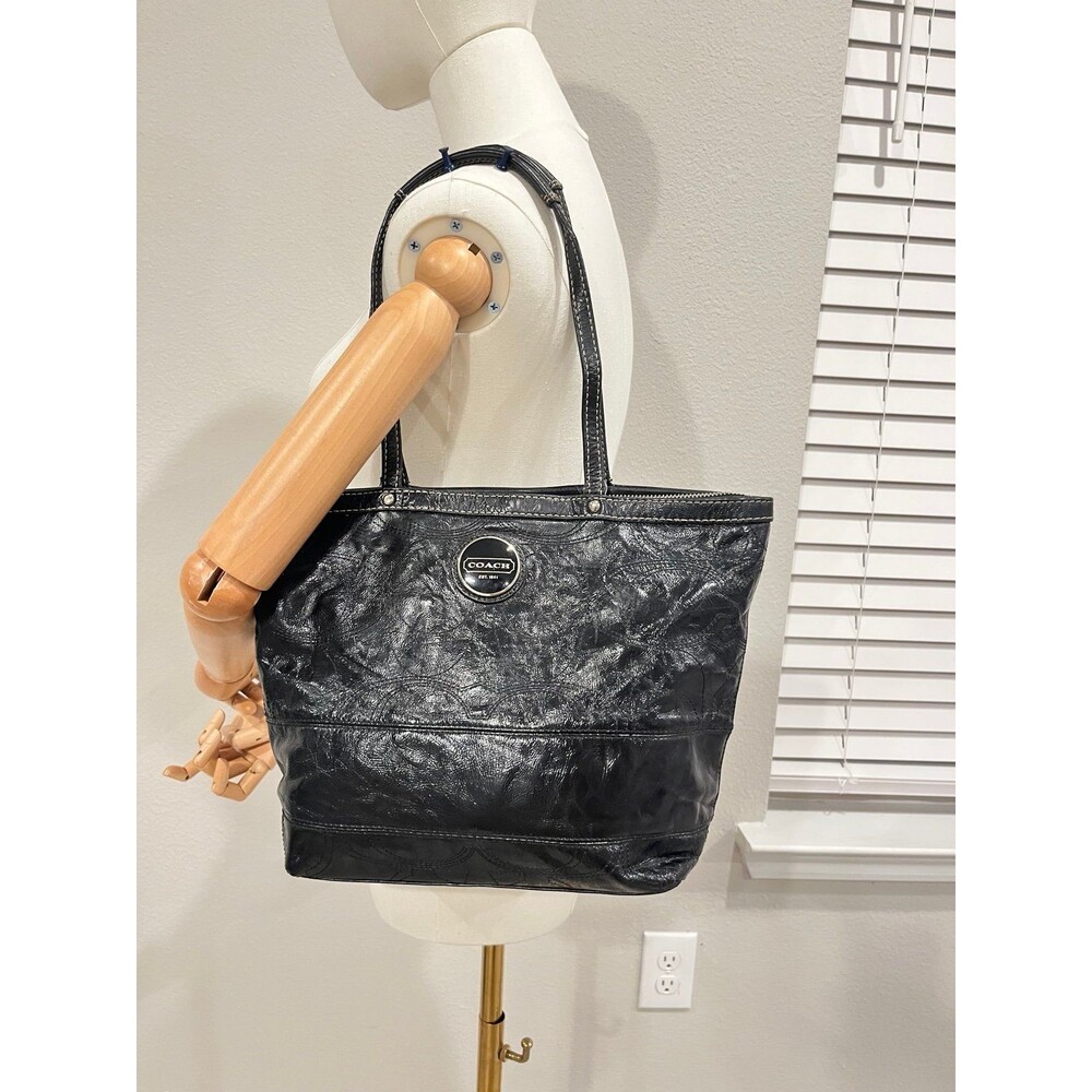 Coach Black Leather Embossed Tote Bag
